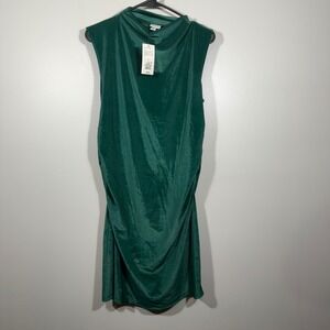 A‎ New Day Green Sleeveless Midi Dress Gathered High Neck Size L
